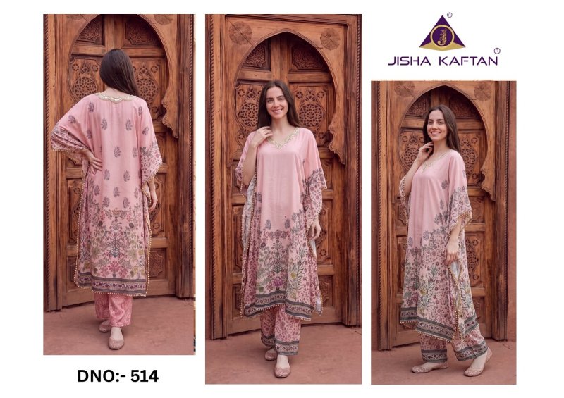 Kaftan Co Ord Set With Necklace Vol 3 By Jisha Poly Feather Silk Co Ord Kaftan 